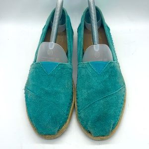 TOMS Suede Leather Turquoise Espadrilles Flats Sz 6.5
